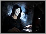Światło, Laptop, Anonymous, Mężczyzna, Maska